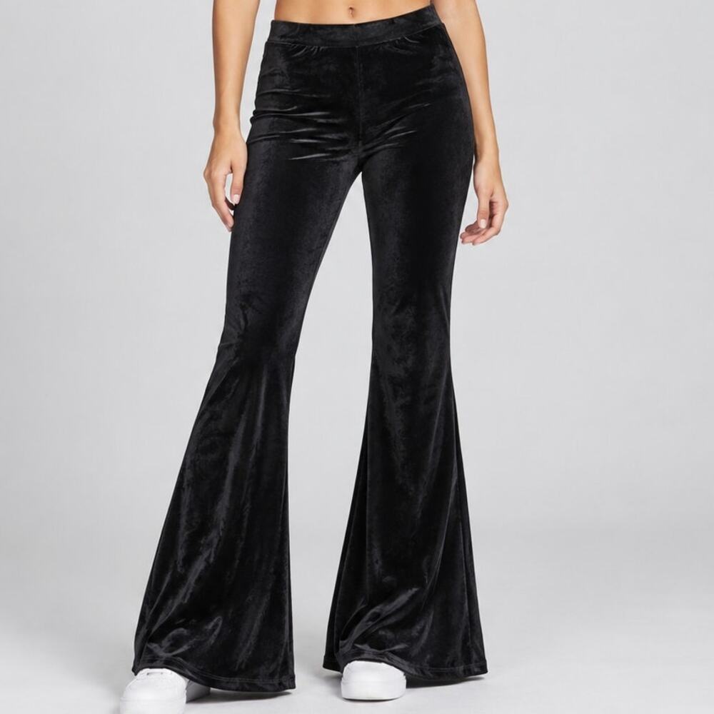 Generation Love Velvet Pants Velour Flare Low Rise Night Out Black Womens XS
